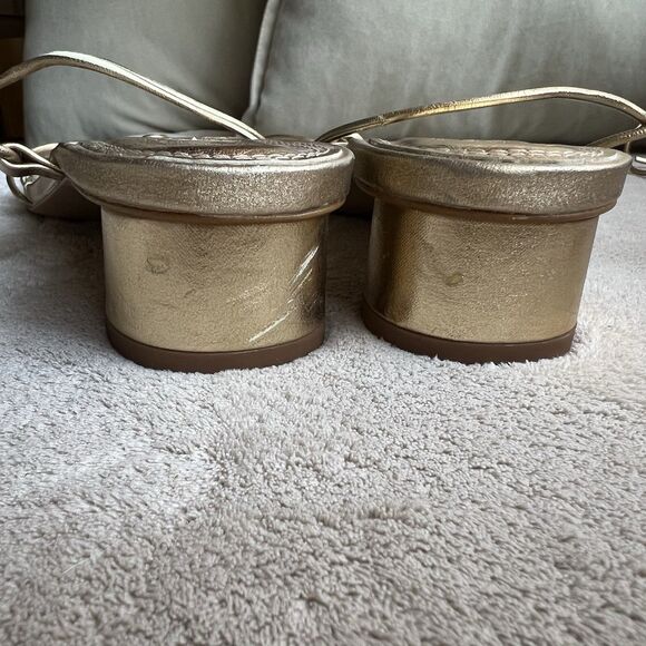 Zara Metallic Gold Low Heel Strappy Sandal Women EU 38 US 7.5 Casual Resort - Picture 8 of 16